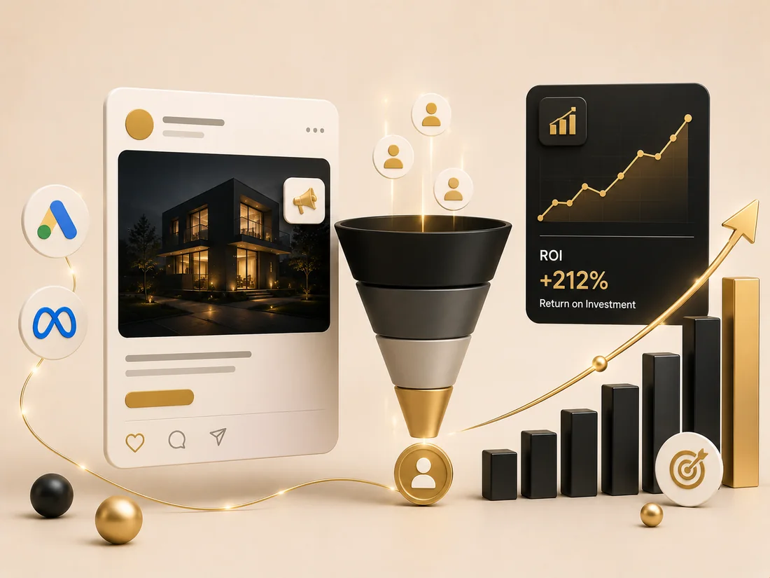 Google and Meta Ads — campaign funnel converting clicks into leads