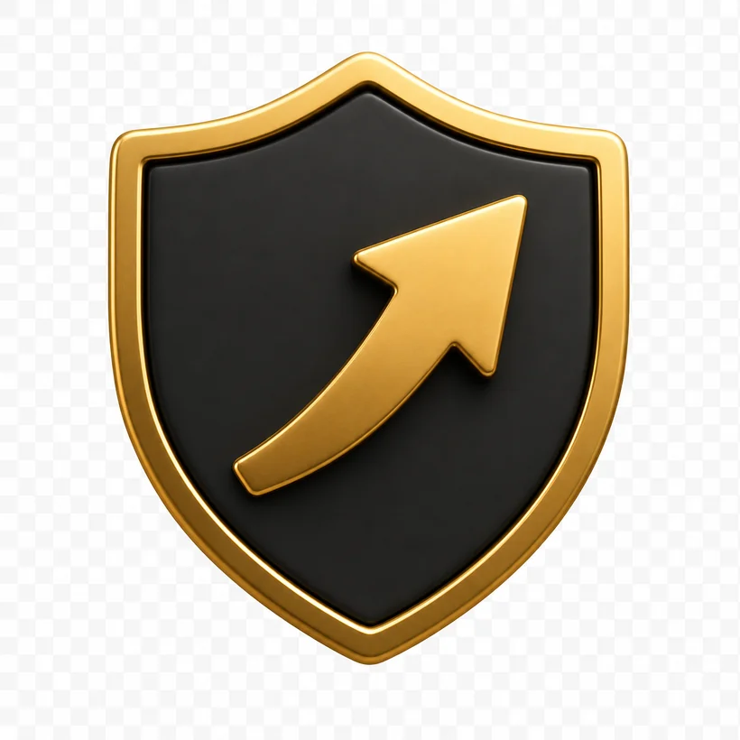 Gold shield with upward arrow — Digie 'R' World's value and ROI guarantee